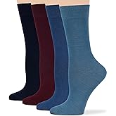7BigStars Women Viscose From Bamboo Dress Socks, Solid Patterned Crew Fit, 4 Pairs Breathable Seamless for Work Daily Wear