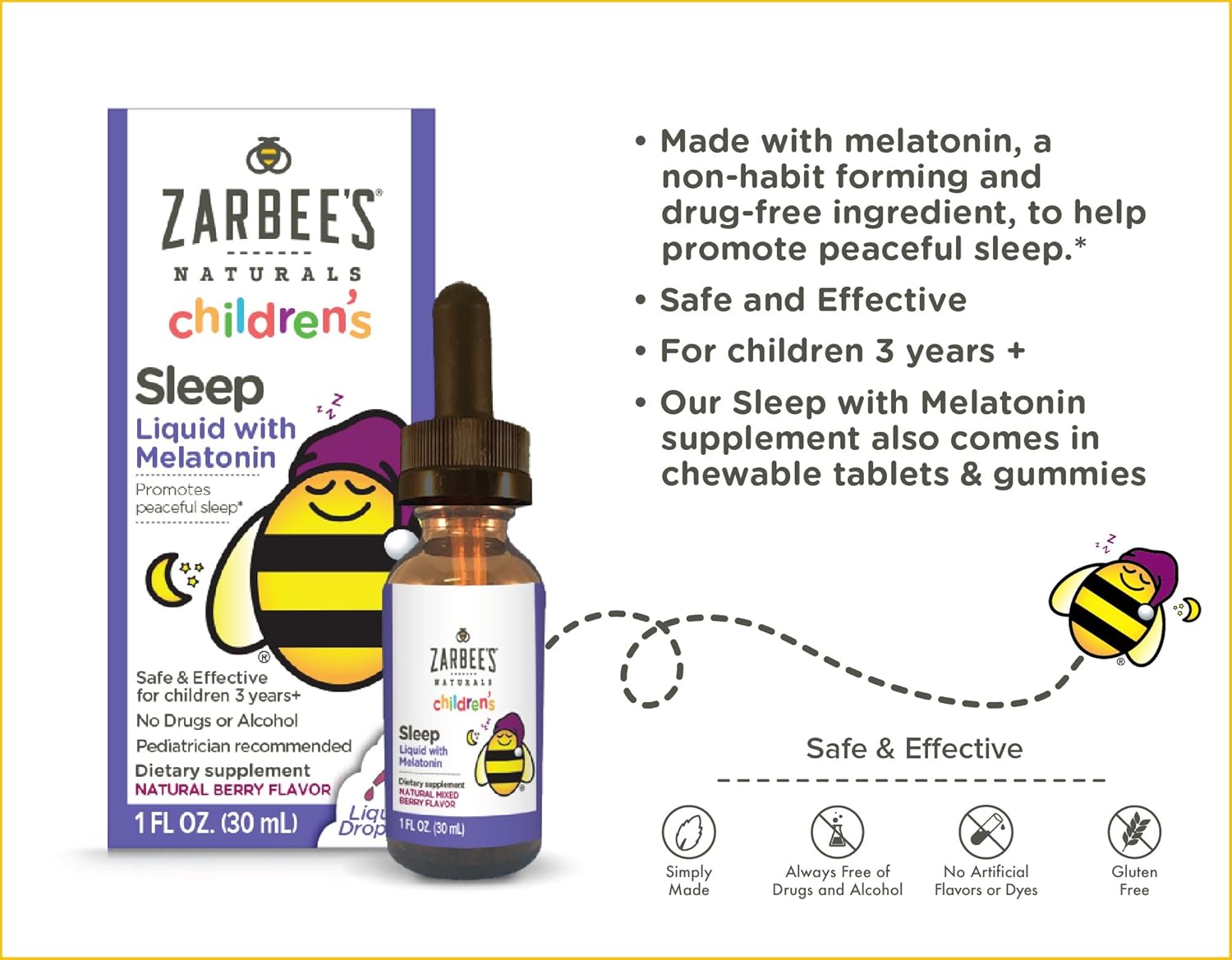 Zarbee's Naturals Children's Sleep Liquid with Melatonin Supplement, Natural Berry Flavor, 1 Fl Oz Bottle: Health & Personal Care