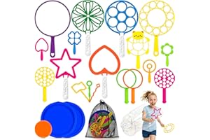 KIMDDO Bubble Wands Set, 19 Pcs Large Bubble Maker for Kids Adults with Tray, Big Bubble Wands Bulk for Outdoor Summer Party 
