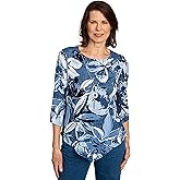 Puff Print Denim Floral Top