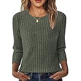 NORACORA Womens 3/4 Sleeve Sweater Tops Round Neck Tunic Blouses Dressy Pullover T Shirts for Business Casual Work