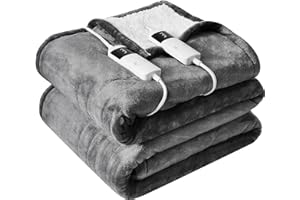 BOMOVA Queen Size Electric Heated Blanket, 84" x 90", 10 Heat Levels, 8H Auto-Off, Dual Controls, Sherpa, Fast Heating