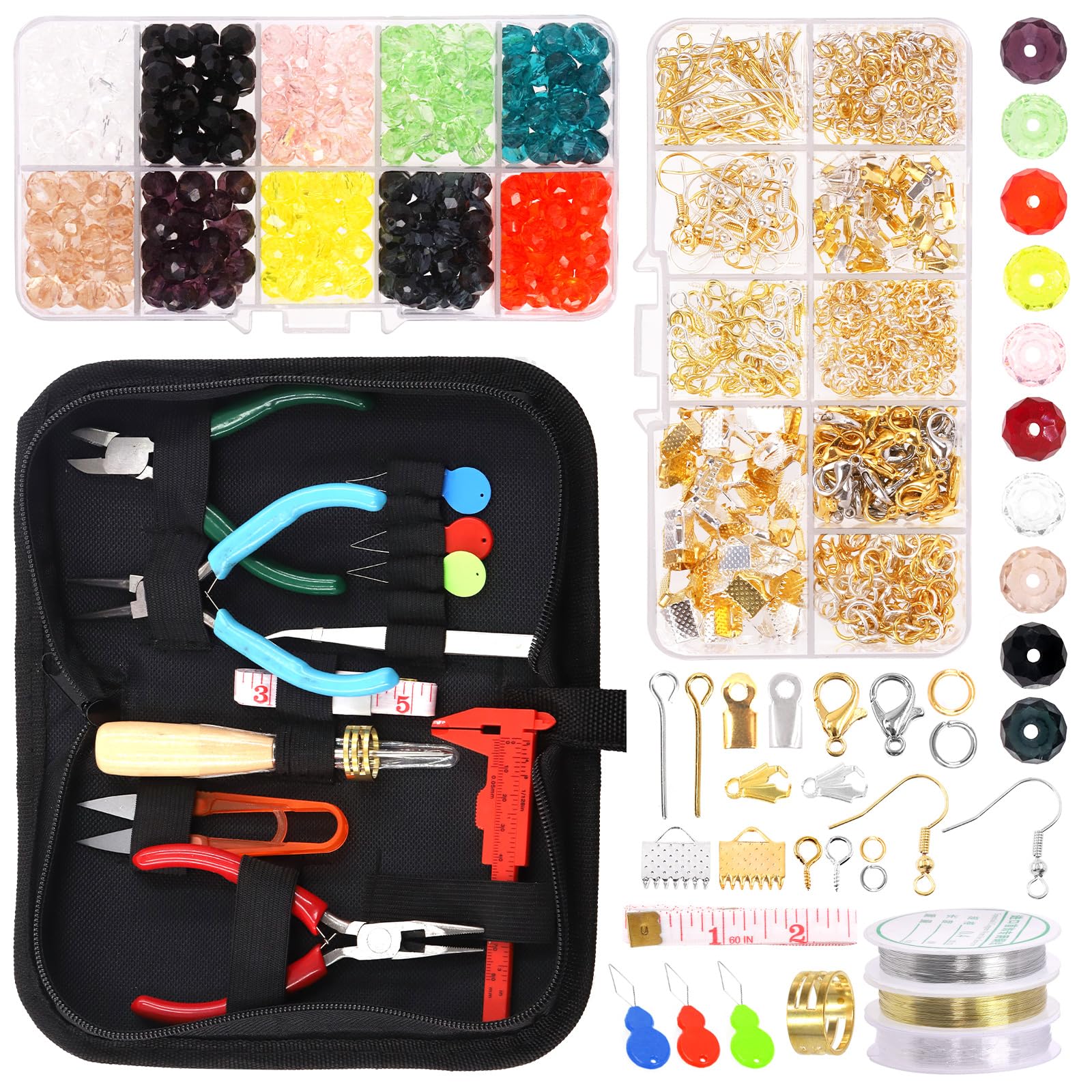 Swpeet Jewelry Making Kit - 1253 Pcs with 3 Colors Pliers, Wires, Findings & 10 Colors Beads - Non-Foldable, Adult, Modern, Female, All Seasons
