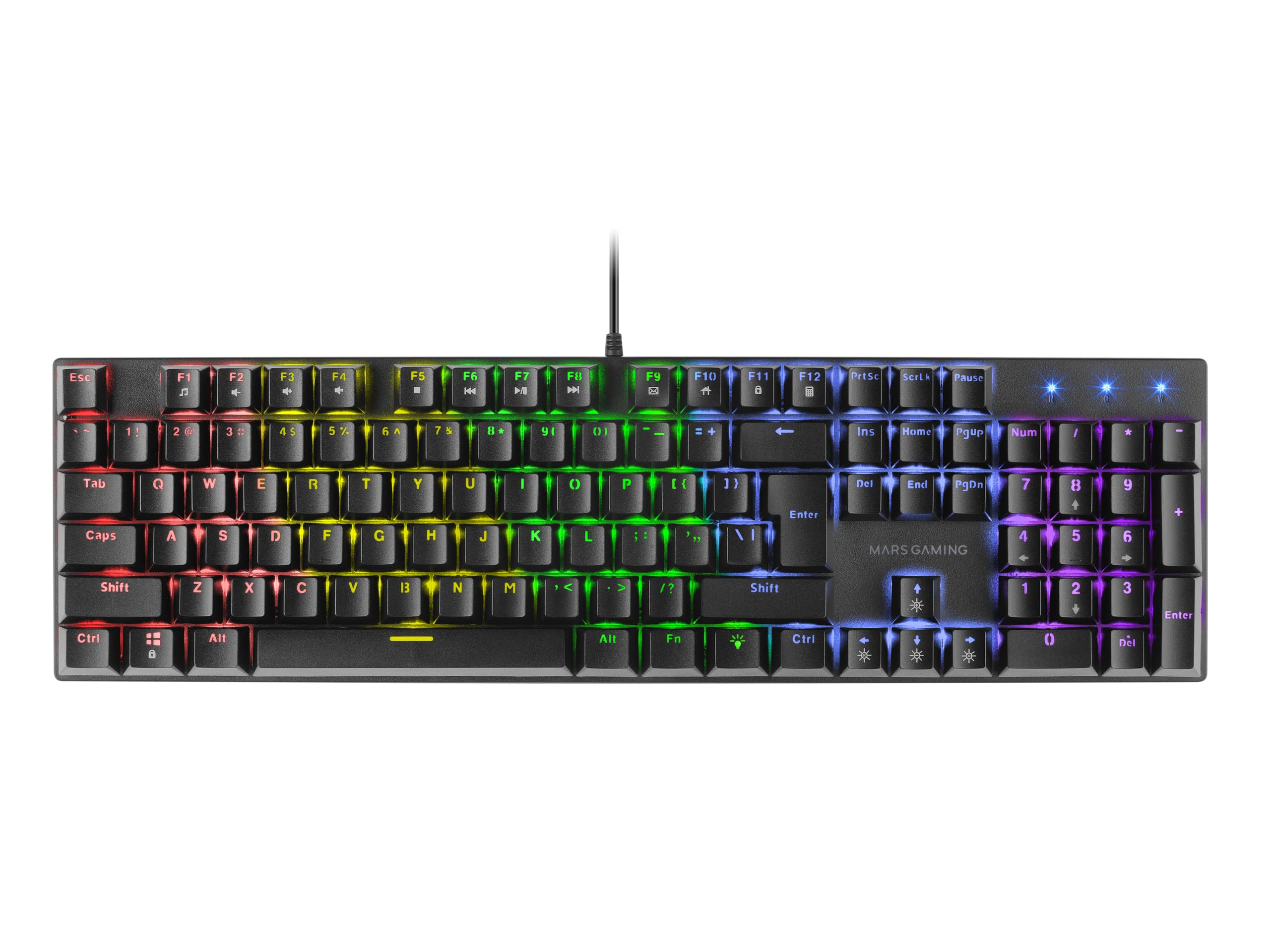 Mars Gaming MK422, US Layout, Mechanical Gaming Keyboard RGB Rainbow, Red Switch, Double Injection Keycaps, Multimedia Functions, Game Mode, Antighosting, Multiplatform, Black