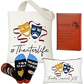 Breathffy 4 Pack Theatre Gift Set for Musical Theater Lovers Canvas Tote Makeup Bag Crew Socks Leather Notebook for Broadway Actors Drama Students Valentine’s Day Birthday Graduation Gifts