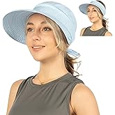 SUN CUBE Women Sun Hat for Outdoor UV Protection, Wide Brim Sun Hat Ponytail, Convertible Zip-Off Beach Hat Visor