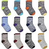 WAFUZI Kids Boys Crew Socks Mid Cut Athletic Calf Socks for Toddler Little Kids Youth Boys Girls 12 Pairs Cushioned Socks