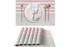 Casaido Table Placemat Vinyl,Placemats Set of 6 Washable,Rectangle Heat Resistant Placemat, Red Placemats,Place Table Mat for Kitchen Dining Table