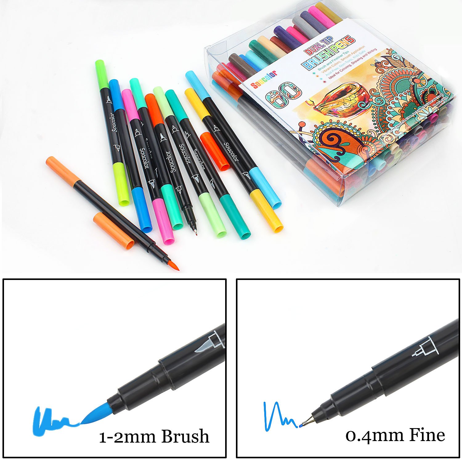 60 Colors Dual Tip Brush Markers Set Pens Art Paint Broad Watercolor