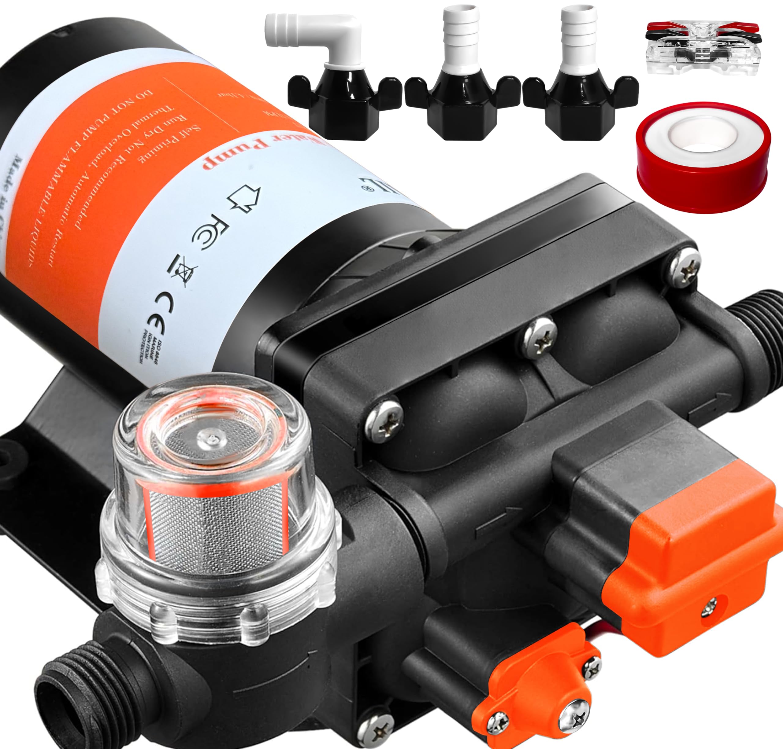 Photo 1 of [Upgraded Version] 12V DC Self-Priming Diaphragm Water Pump,30-70 PSI Continuously Adjustable,6.0GPM Water Flow,RV Fresh Water Pump with Automatic Pressure Switch for RV, Yacht, Camper