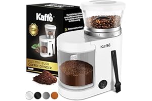 KAFFÈ Kaffe Electric Burr Coffee Grinder (5.5oz) w/Adjustable Coarseness Settings - Flat Burr - [New Upgraded Motor ] - Precision Coffee Bean Grinder for Home Use - White