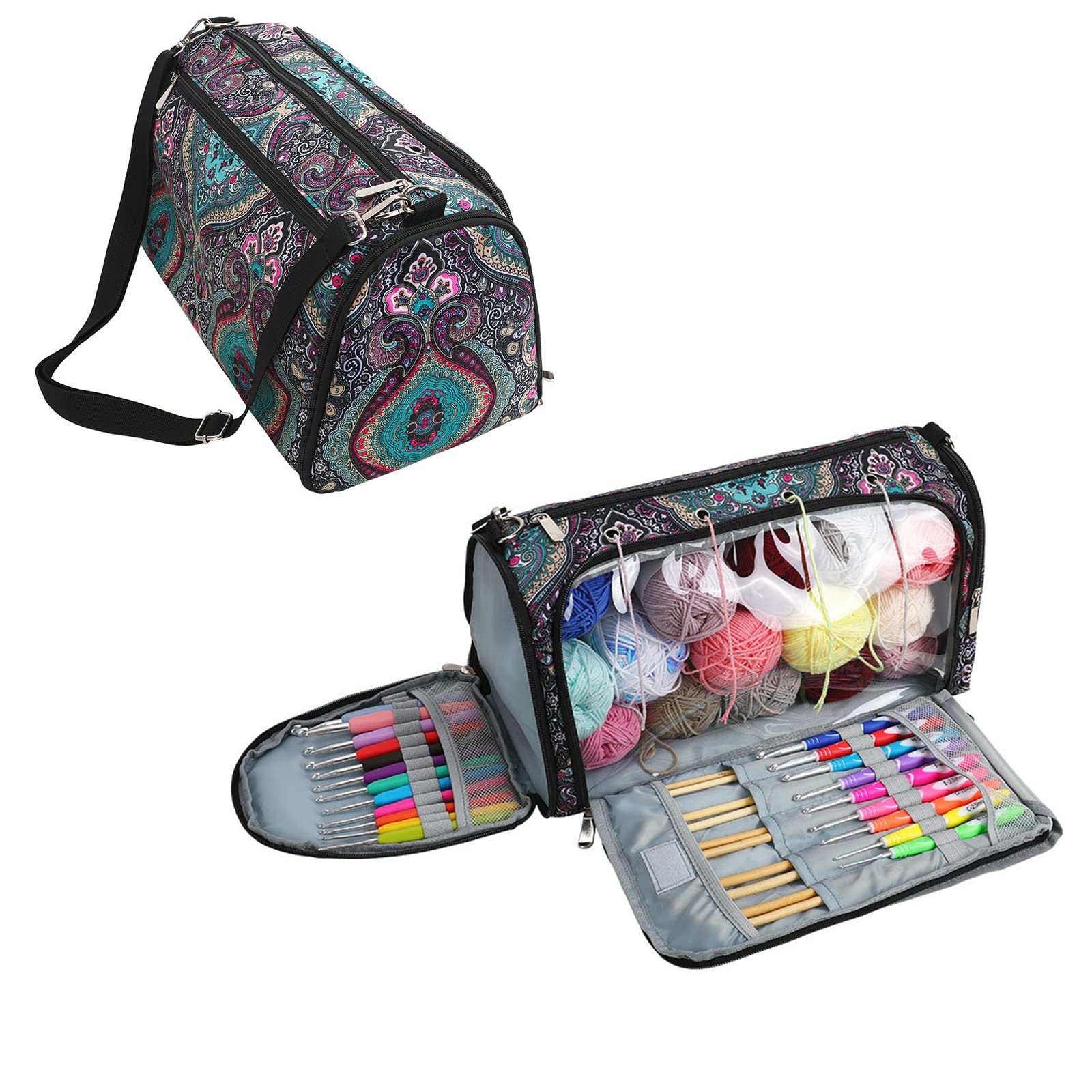 Hosoncovy Large Capacity Knitting Bag Yarn Bag Portable Yarn Knitting Tote Organizer Bag Crochet Hook and Yarn Holder Bag with Strap for Knitting Accessories