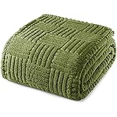 Whale Flotilla Lightweight Fleece Queen Size Blanket for Bed, Fuzzy Soft Blankets with Decorative Jacquard Pattern for All Season, Warm and Fluffy, 90x90 Inch, Olive