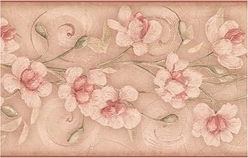 Amazon Com Prepasted Wallpaper Border Pink Flowers On Vine Light Brown Wall Border Retro Design Roll 15 Ft X 7 In Kitchen Dining