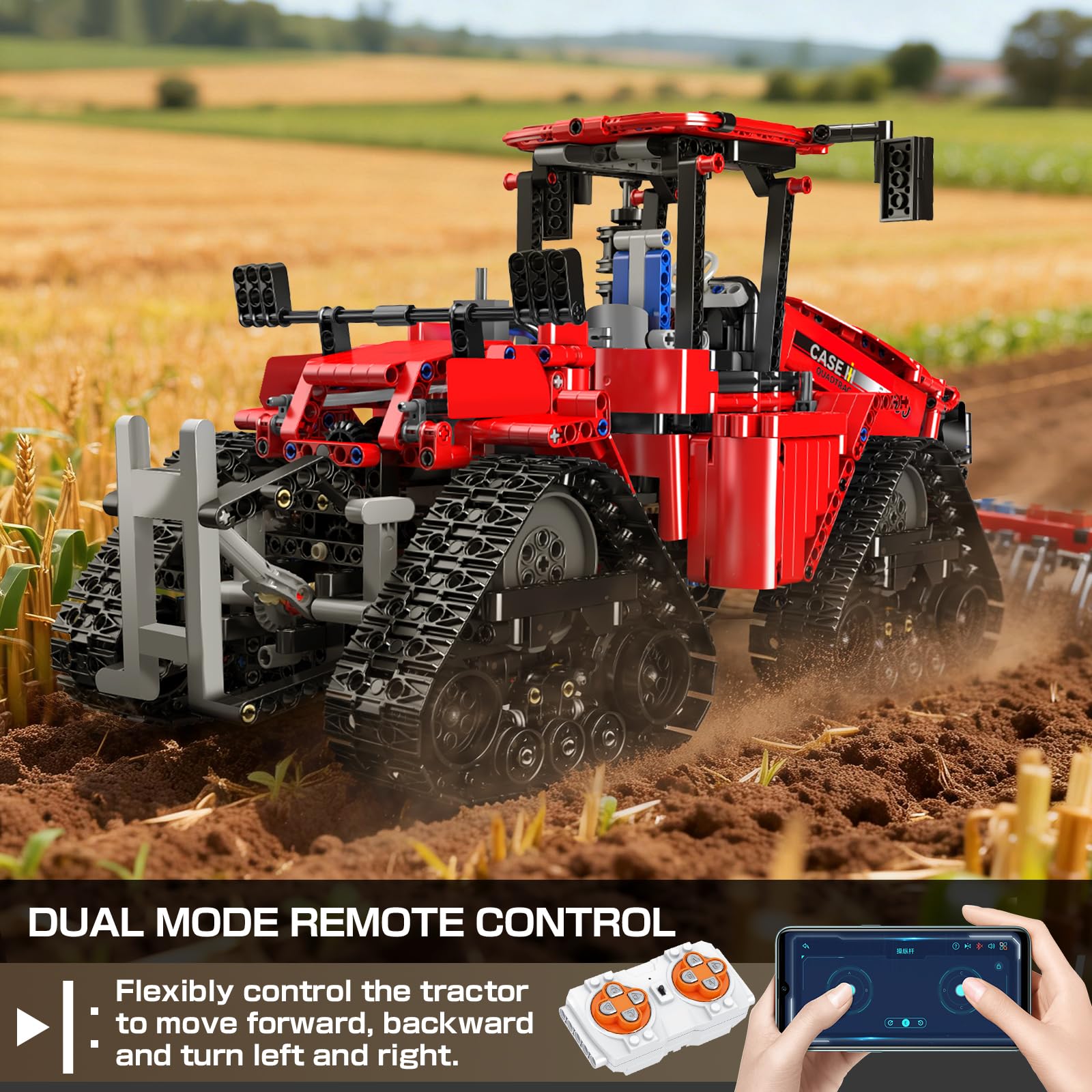 Mould King 18020 Technik Fernbedienung Traktor Klemmbausteine Bausatz, 1698+ PCS MOC elektrischer Quadtrac 600 Spurtraktor, Schwere Baufahrzeug Clamp Traktor Blöcke Set für Jugendliche 14+/Erwachsene 3