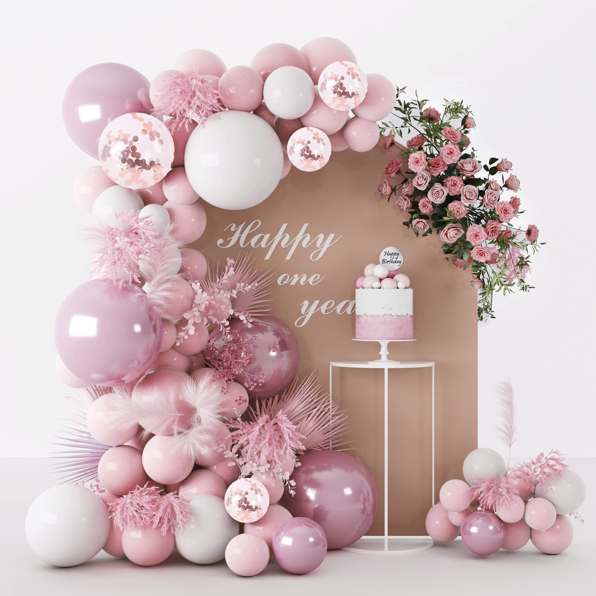 Photo 1 of Pink White Balloons Garland Arch Kit 104 PCS Metallic Pink Gold Confetti Latex Balloons for Baby Girl Shower Birthday Wedding Anniversary Bachelorette Party Decorations