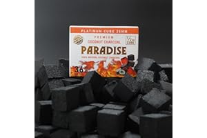 HOOKAH PARADISE Paradise Coconut Hookah Charcoal Cubes – 0.5 KG Box (36 Coals) – 25mm Natural Coconut Shell – Long-Lasting 60 Min Burn – Odorless, Tasteless – Chemical-Free Shisha Coals – Low Ash, Travel Size