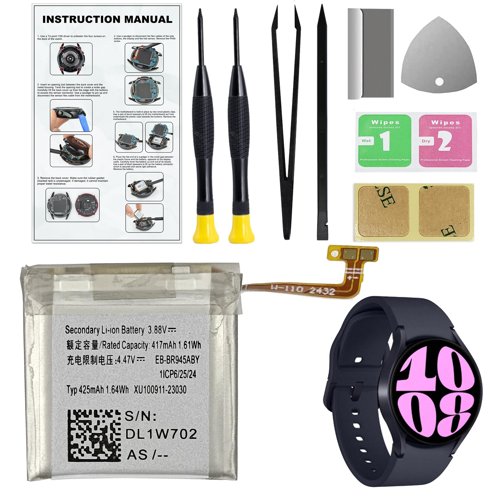 New Smartwatch Replacement Battery Compatible with Galaxy Watch 6 (44mm) SM-R940 SM-R945 Series, Includes Toolkit & Instruction