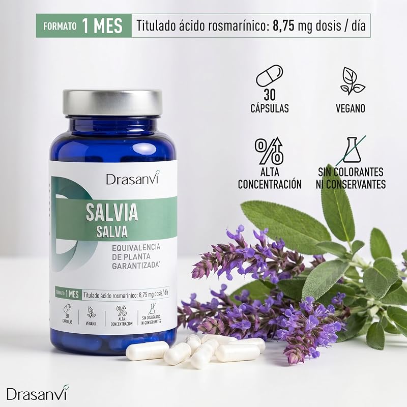 Sage 350mg Extrato Concentrado 5:1 Drasanvi em 30 cápsulas sem glúten