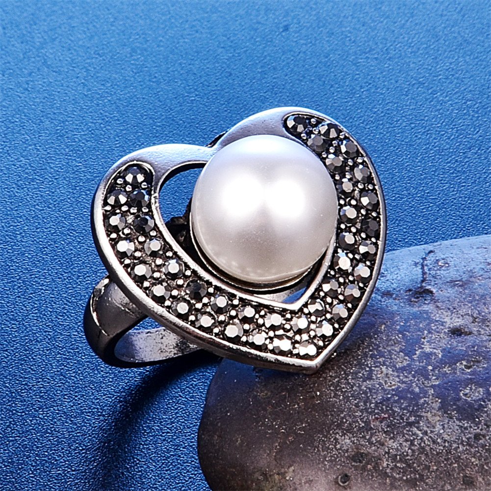 14K Platinum Alloy Forever Lover Heart Pendant Necklace, Single Pearl Necklace Earring Crystal Jewelry Set for Christmas Gift - Ring#7