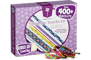 Pinwheel Crafts Friendship Bracelet Kit – DIY String Bracelet Making Kit for Girls 8-12 – 100 Floss, Colored/Metal Beads, Braiding Clip, Design Book – Jewelry Making Set for Girls Gift