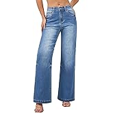 Flvsun Women's Wide Leg Jeans High Waisted Straight Casual Stretchy Loose Denim Pants with Special Line Pressing Design