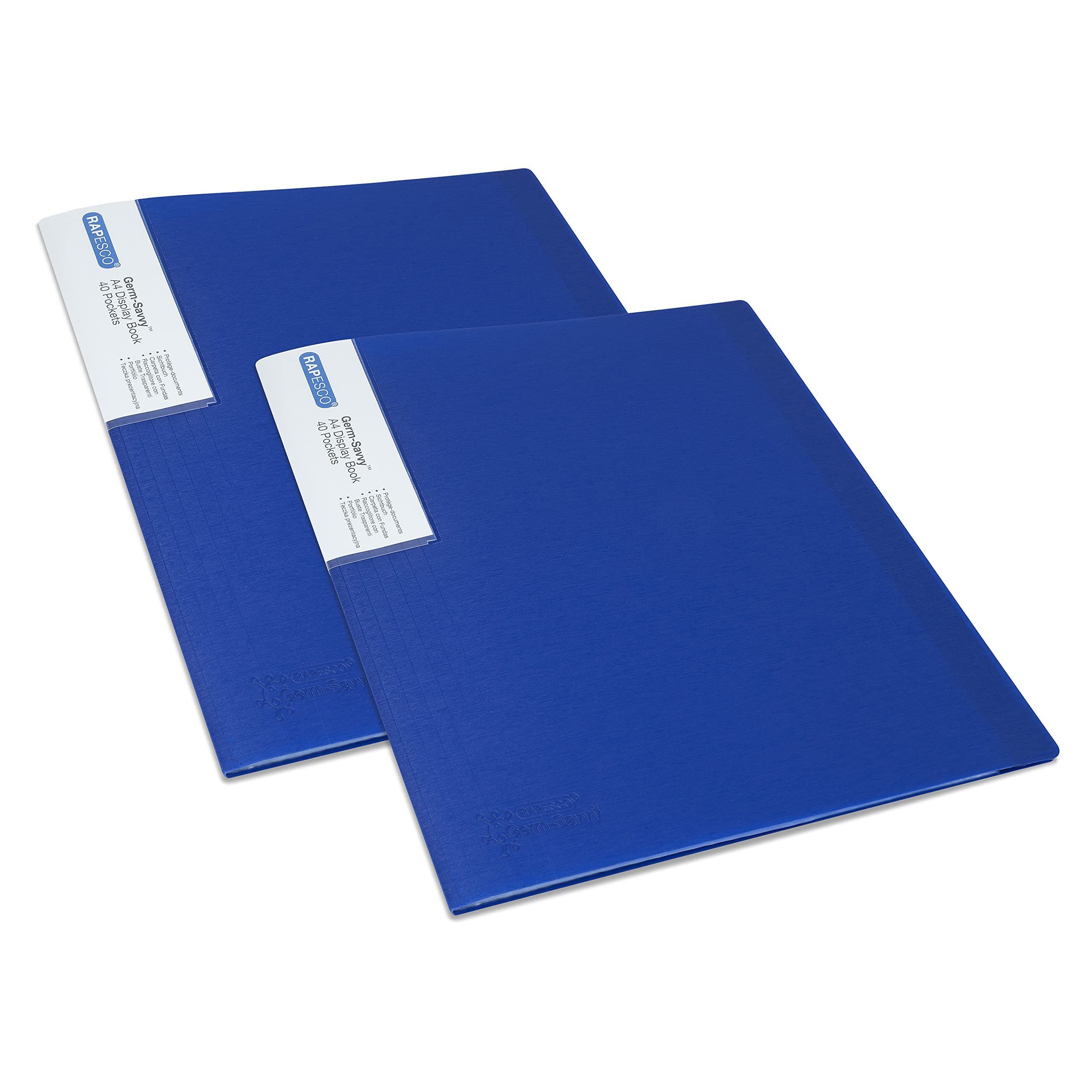 Rapesco 1675 Presentation Folder with Antibacterial Protection, 40 Pockets, A4, Blue, Pack of 2