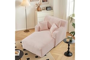 KOPSEE 40" Boneless Couch Sofa Bed Oversized Chaise Lounge Chair Indoor Upholstered Sleeper Sofa Corduroy Cloud Couch Boneless Sofa Reading Chair for Living Room No Assembly Required(Pink)