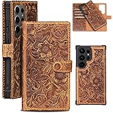 RMAWRAD Leather Case Wallet Compatible with Samsung Galaxy S25 Ultra,Genuine Leather2-in-1Magnetic Detachable Shockproof,Flip Folio Cover with Card Slot, RFID Blocking Dark Brown