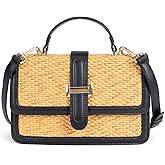 boshiho Women's Straw Crossbody Shoulder Bag Woven Raffia-Style Beach Purse Top Handle Satchel Handbag for Summer Vacation