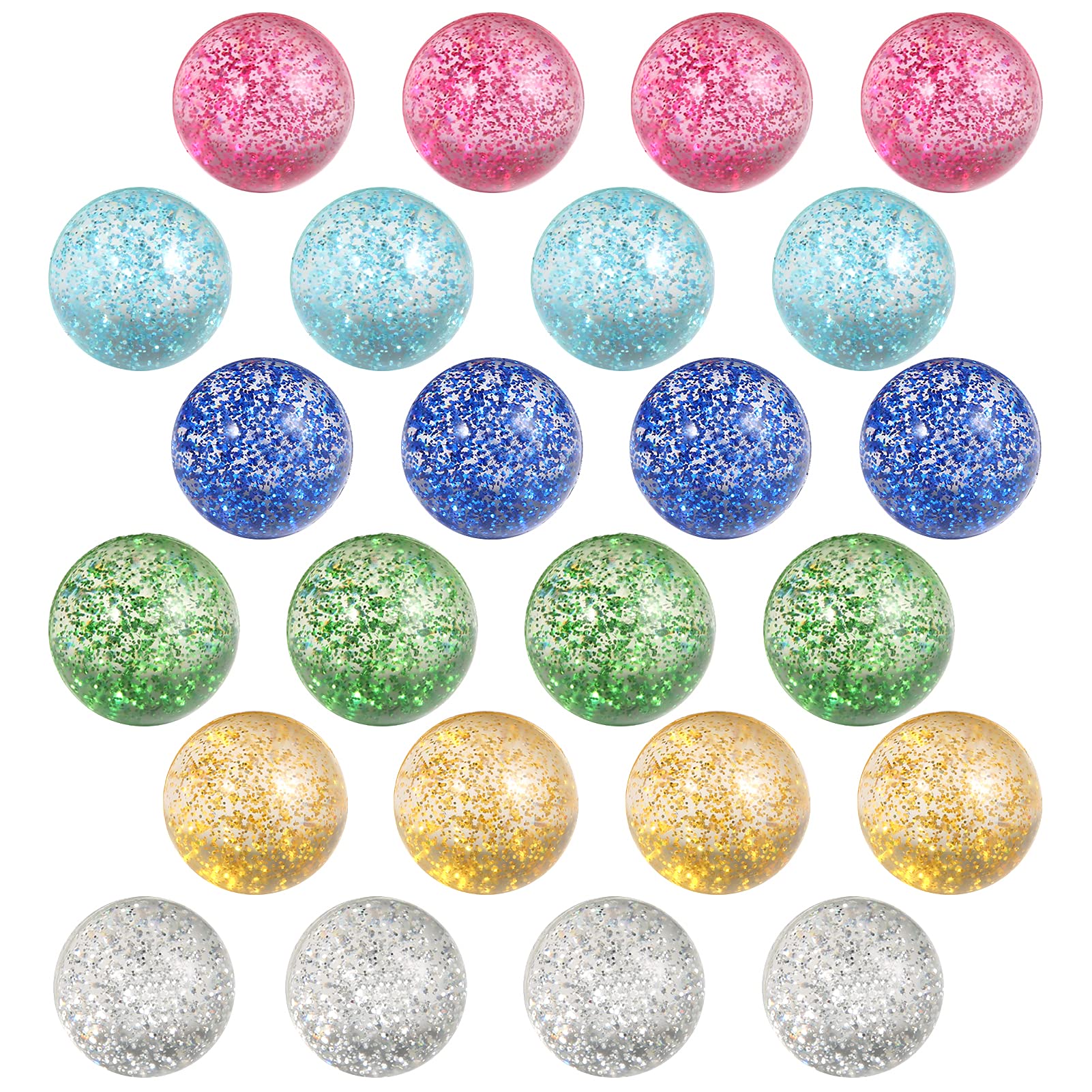 Pllieay 24pcs Bouncy Balls - Glitter Bounce Balls, 32mm 6 Colors for Kids, Party Favors and Goodie Bag Fillers, Pinata Stuffers, Classroom Prizes
