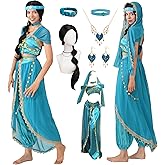 Akokvlar 8pcs Arabian Princess Costume for Women Adult Dress with Accessories Wig