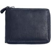 Men's Zip-around (metal zipper) Black Genuine Leather Trifold Wallet