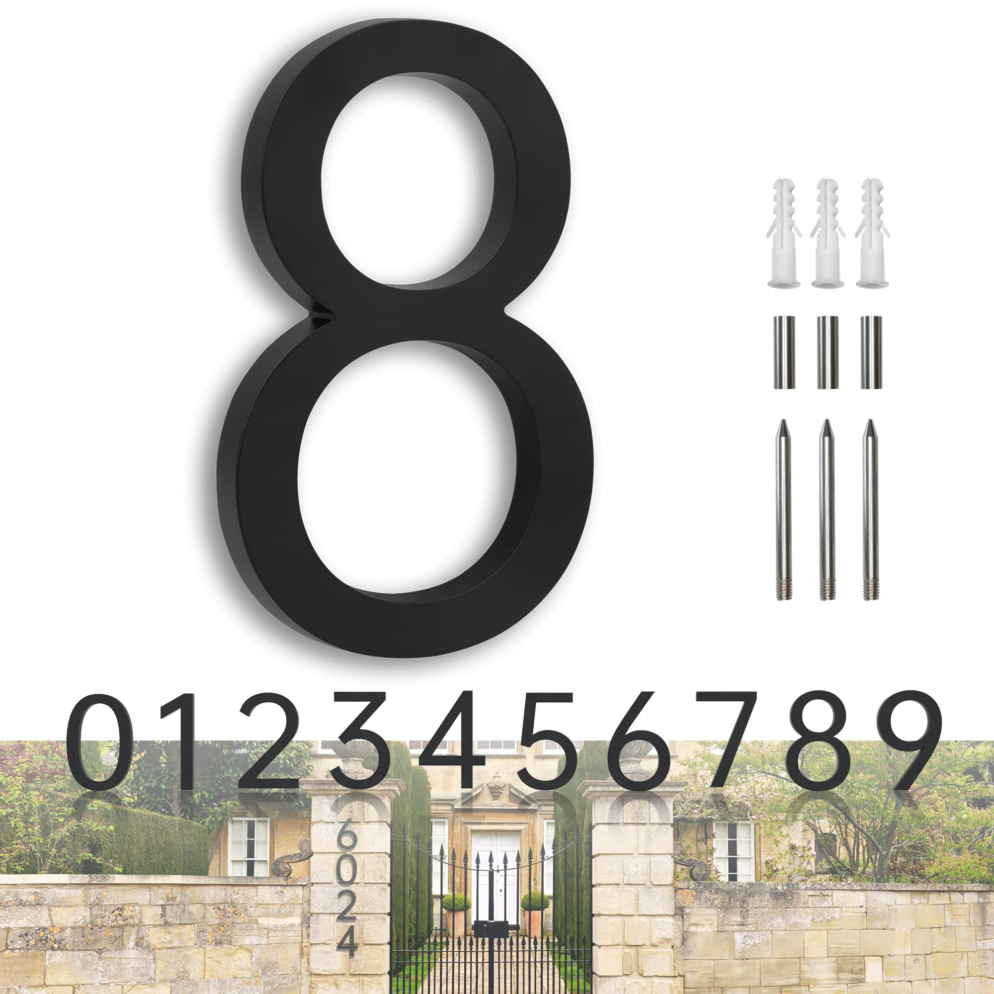 House Numbers Large Door Numbers Black House Numbers 7 Inch Metal House Number 3D Floating Exterior Modern - Address Numbers for House Front Door Numbers 8