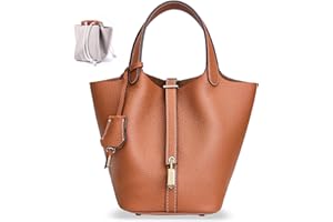 HEDEXE Designer Leather Bucket Bags for Women: Trendy Genuine Leather Tote Purses - Luxury Satchel Top-Handle Handbags for Travel