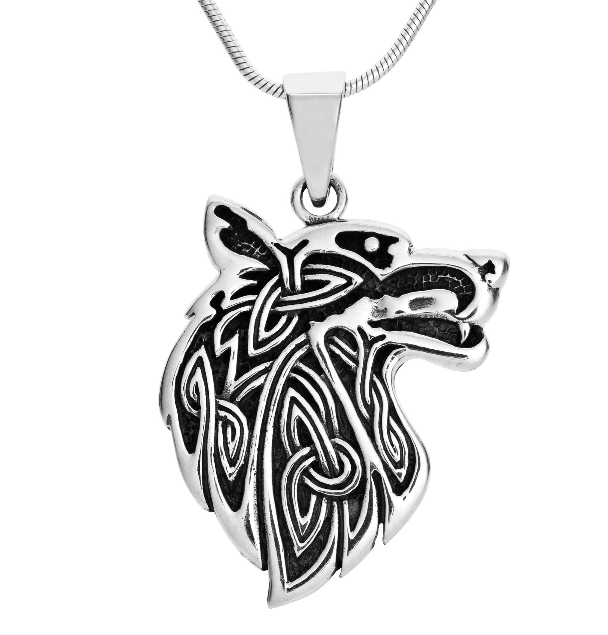 Treasure Bay Men's Wolf Pendant Necklace, Statement Sterling Silver Wolf Pendant with Chain for Men