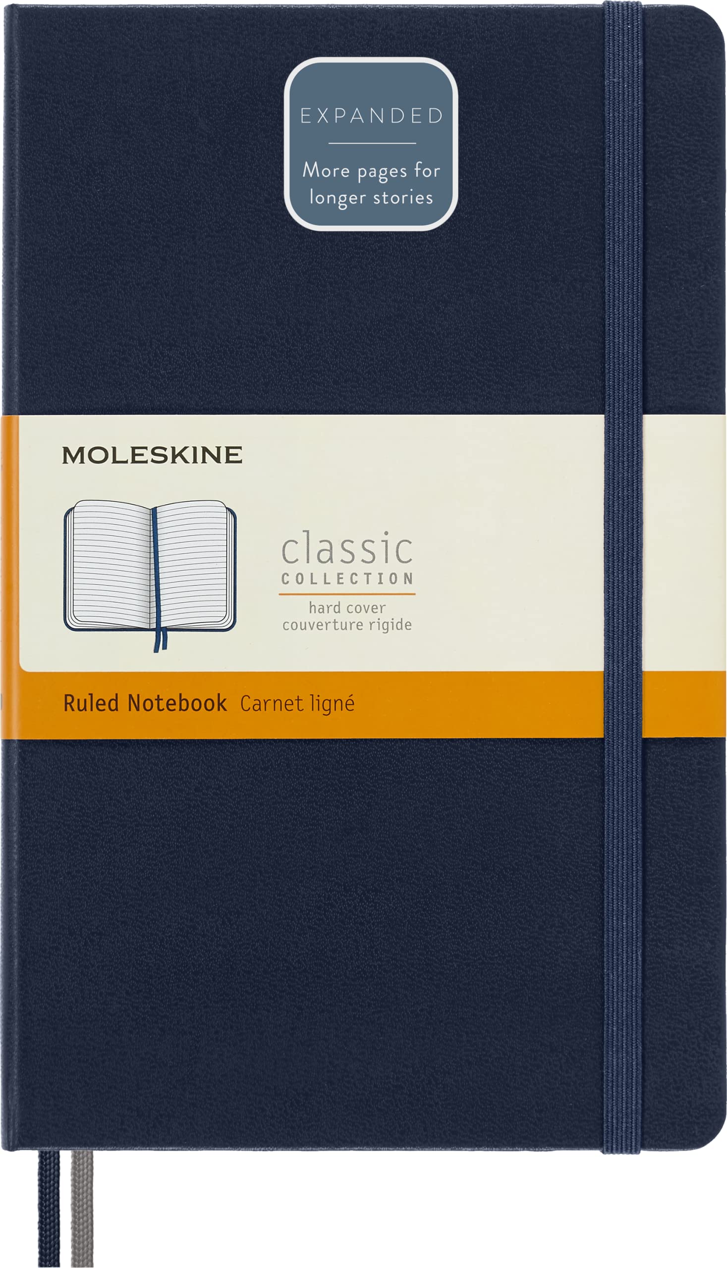 Moleskine - Classic Notebook Expanded, Ruled Notebook, Hard Cover and Elastic Closure, Size Large 13 x 21 cm, Colour Sapphire Blue, 400 Pages