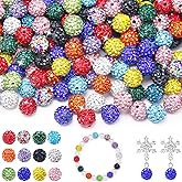 150pcs 10mm Rhinestone Beads for Jewelry Making, Shiny Round Shamballa Disco Ball Beads Bulk, Pave Baseball Necklace Sparkle Crystal Clay Bead for DIY Crafts Supplies Making Bracelets Earrings
