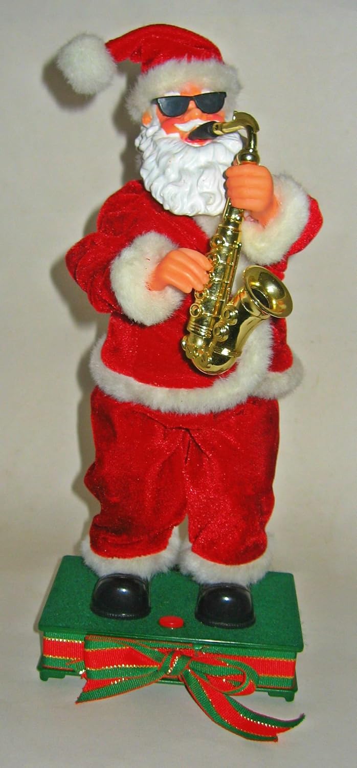 Saxophone Playing Dancing Santa Claus 13" Animated Christmas Decor Battery Operated Amazon.co