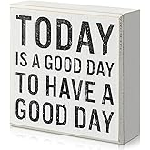 Positive Wood Sign Office Desk Decor 5x5 Inch Today Is a Good Day to Have a Good Day Wood Sign Motivational Desk Decor Cheerful Support Inspirational Gift for Home Office Table Shelf(White)