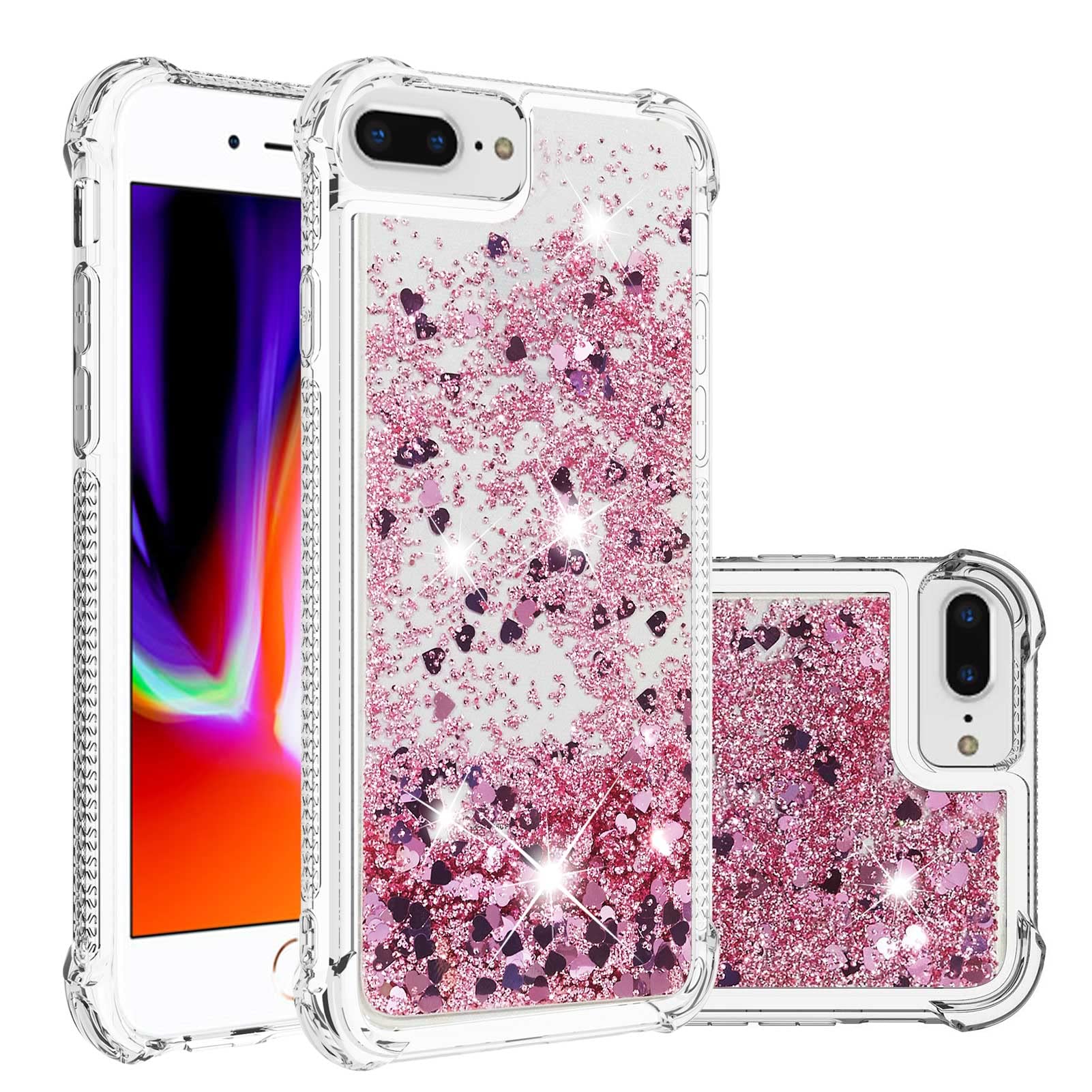 KBIKO-zxl Compatible with Glitter Liquid Case for iPhone 8 Plus, Sparkle Sequin Floating Quicksand Solid Love TPU Shockproof Protective Cover for iPhone 6 Plus / 6s Plus.Rose Gold YBL
