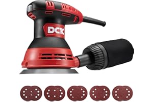 DCK Random Orbital Sander, 3.0 AMP Corded Palm Sander, 6 Speeds Max 12,000 OPM, 5-Inch with 10 pcs Sandpapers, Dust Bag, Low Vibration for Woodworking, Decoration Furniture (KSA125)
