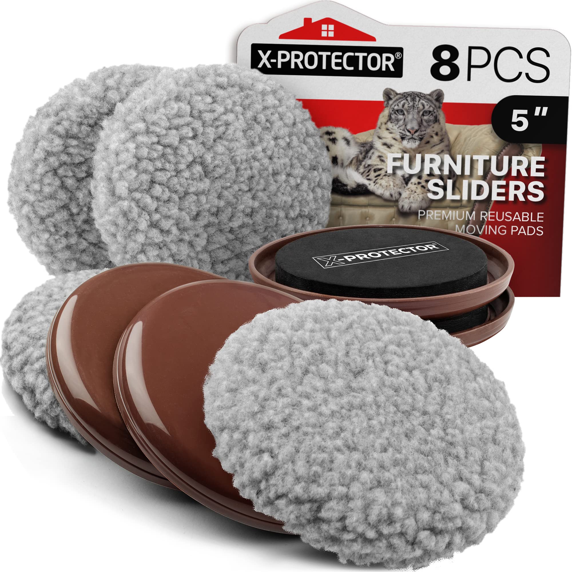 Photo 1 of Furniture Sliders X-PROTECTOR - 4+4 Pack 5” - Multi-Surface Furniture Sliders for Carpet & Hard Floors - 4 Furniture Movers for Carpeted Floors and 4 Hardwood Socks - Move Your Furniture Easily!