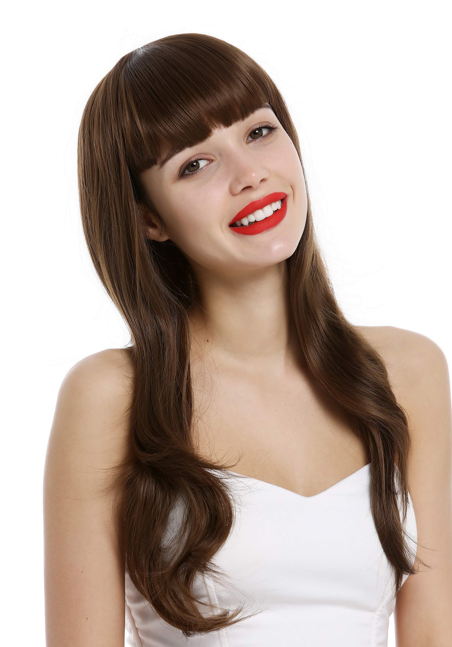 WIG ME UP - st20120021-10 Lady wig long wavy wide bangs 60s vintage retro style medium brown