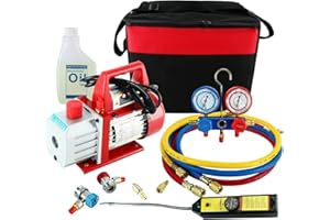 YaeTek 4CFM 1/3HP Rotary Vane Air Vacuum Pump HVAC A/C Refrigeration Kit AC Manifold Gauge Set w/Leak Detector R410a R134a R1