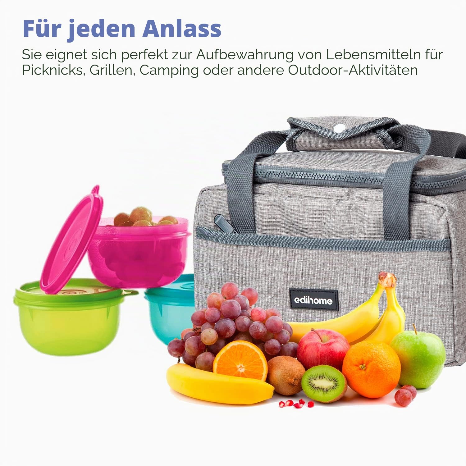edihome, Kühltasche Klein, Lunchbag, Kühltasche, Faltbar, 8L, Thermo Lunchbox, Isolierte, für Mittagessen, Arbeit, Camping oder Reise, Tragbar (Grau) 3