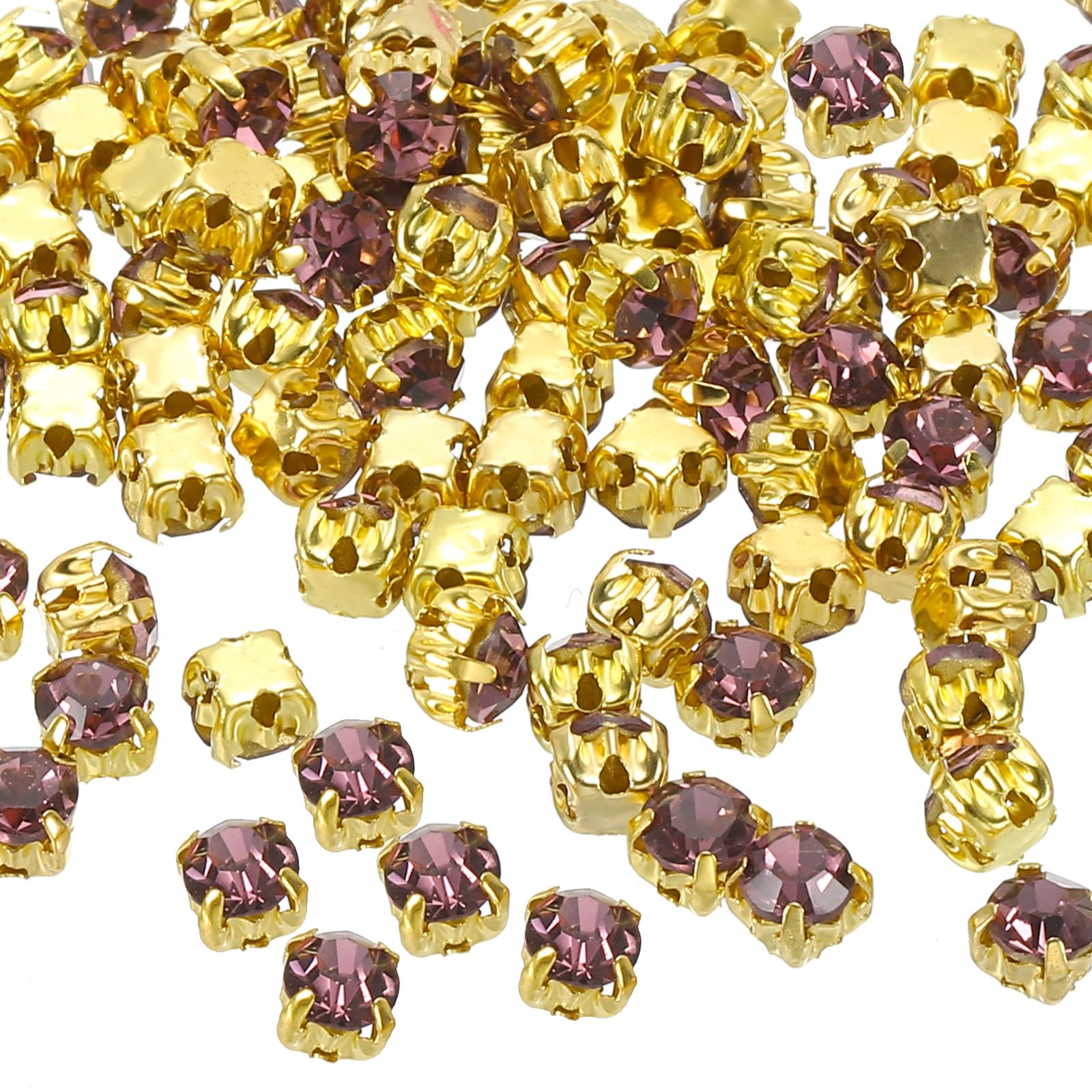 PATIKIL 6mm Claw Sew on Rhinestones Crystals, 100 Pcs Glass Metal Flatback Base Flower Claw Gems Crafts Sewing for Shoes Dress Clothes Needlework Belt Sewing Accessories, Light Purple