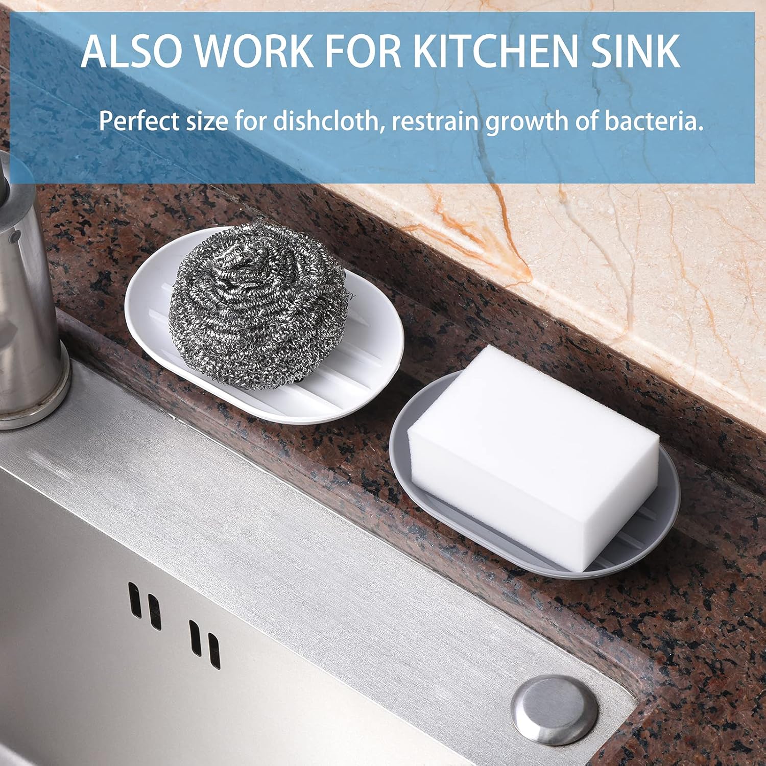Bathroom Soap Dishes Dish Holder Stand Saver Tray Case for Shower-Silicone Rubber Drainer Dishes for Bar Soap Sponge Scrubber Bathroom Kitchen Sink-Dishwasher Safe-Drains Water,Extends Soap Life,Gray: Home & Kitchen