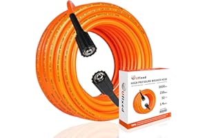 1/4 Pressure Washer Hose 50 FT 3600 PSI, Ufixed Power Washer Hose M22 14MM Solid Brass Fitting Non Marking High Pressure Washer Replacement Hose Light Weight Water Pressure Hose Orange-red