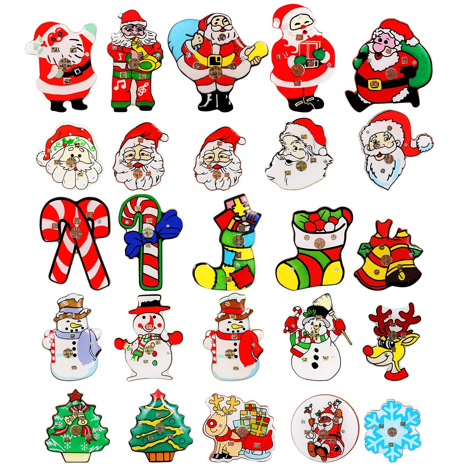 NUOBESTY Christmas Brooch Pin, Delicate Glow Plastic Santa Claus Badge Breastpin Lapel Pins Cloth Flashing Light Brooch for Party Gift Christmas - 25pcs, Random Style